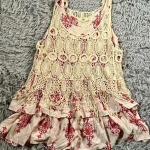Ruffled Bohemian Indie Whimsy Prairie Earthy Patchouli Floral Crotchet Tank